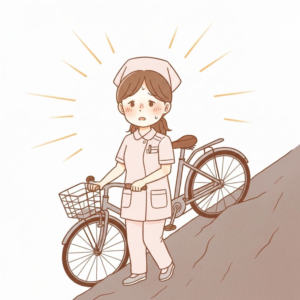 移動に困っている女性介護スタッフのイラスト